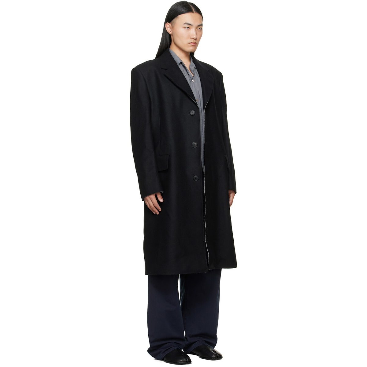 MM6 Maison Margiela Black Wool Felt Single-Breasted Coat