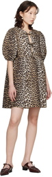 GANNI Beige Leopard Printed Cotton Tie String Minidress