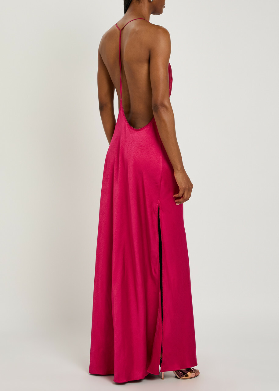 Anna October Justina Open-back Satin Maxi Dress Dark Red