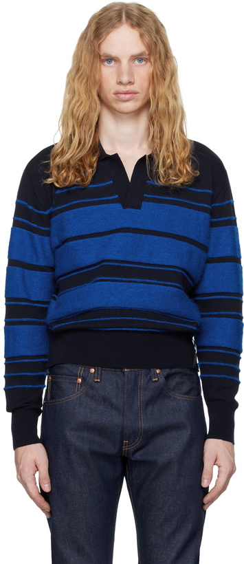 Photo: SUNNEI Blue Striped Knit Long Sleeve Polo