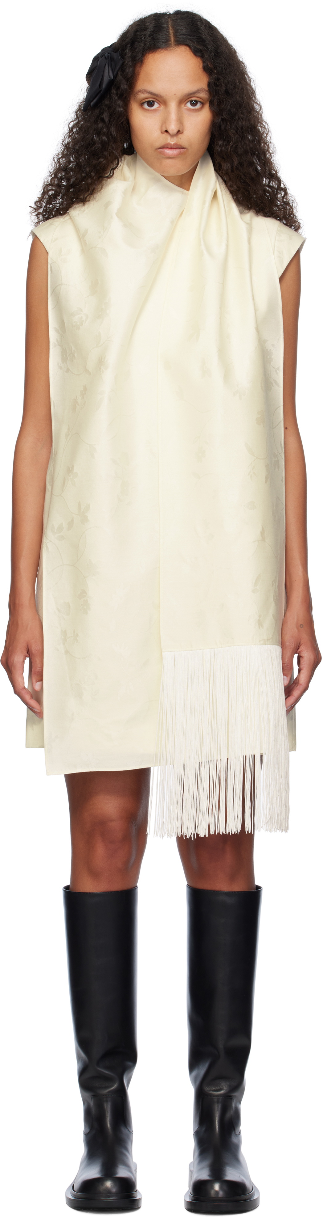 AO Yes Off-White Fringed Scarf Minidress