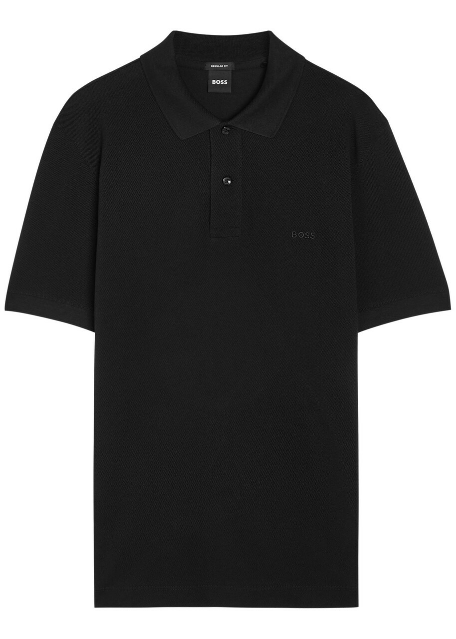Boss Pallas Logo-embroidered Piqué Cotton Polo Shirt Black