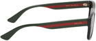 Gucci Black Rectangular Signature Stripe Sunglasses