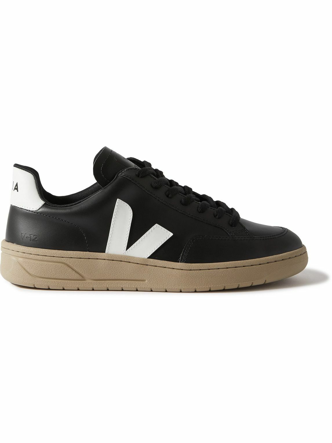 Veja - V-12 Rubber-Trimmed Leather Sneakers - Black VEJA