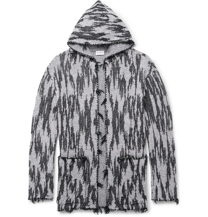 Photo: Saint Laurent - Ikat-Woven Hooded Cardigan - Men - Gray