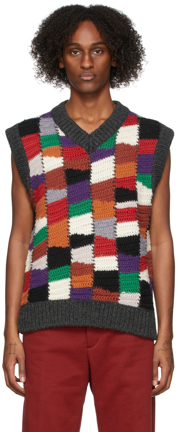 Marni V-neck Virgin Wool-blend Vest in Brown for Men