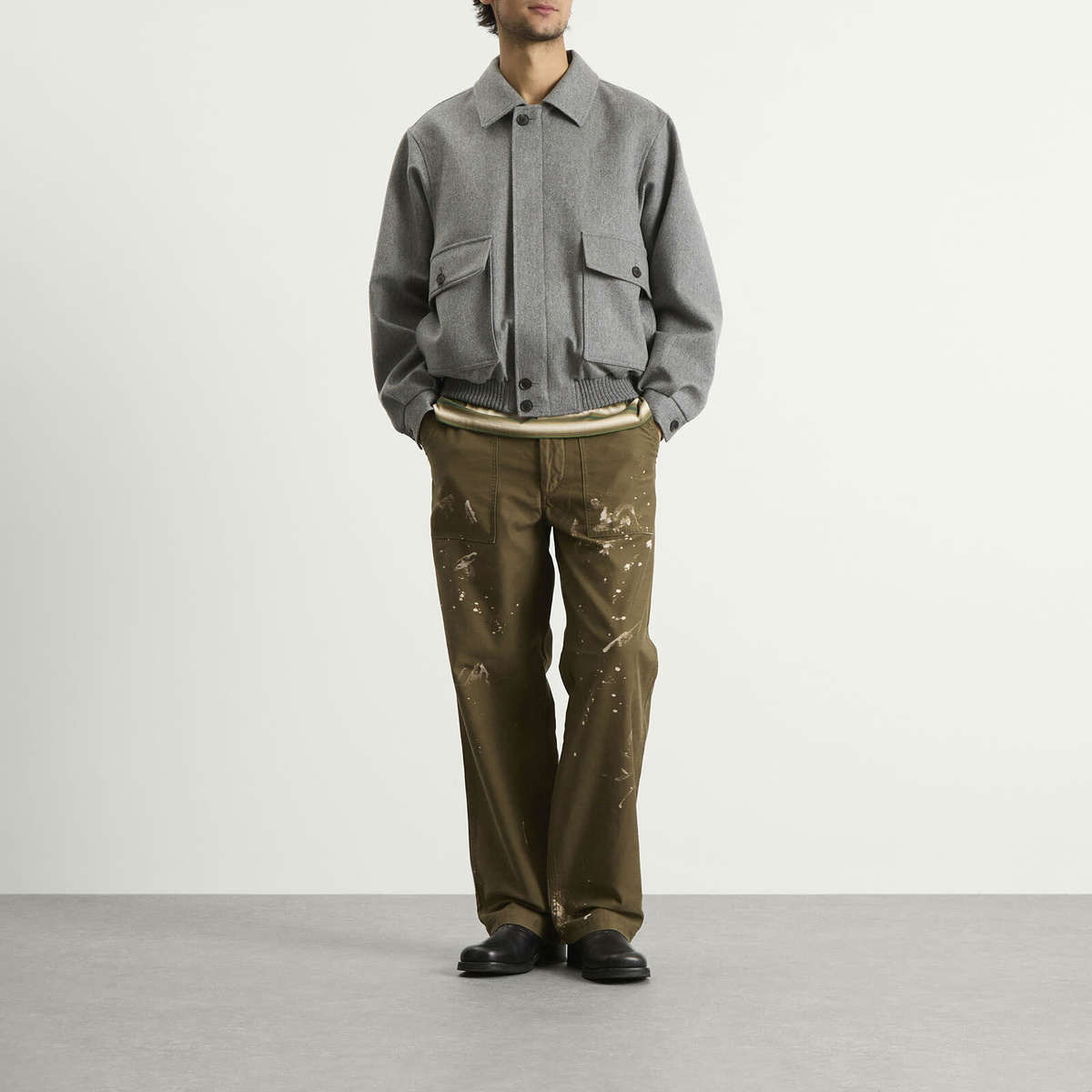 Auralee Men's Washed Baggy Satin Bleached Baker Pants in Khaki