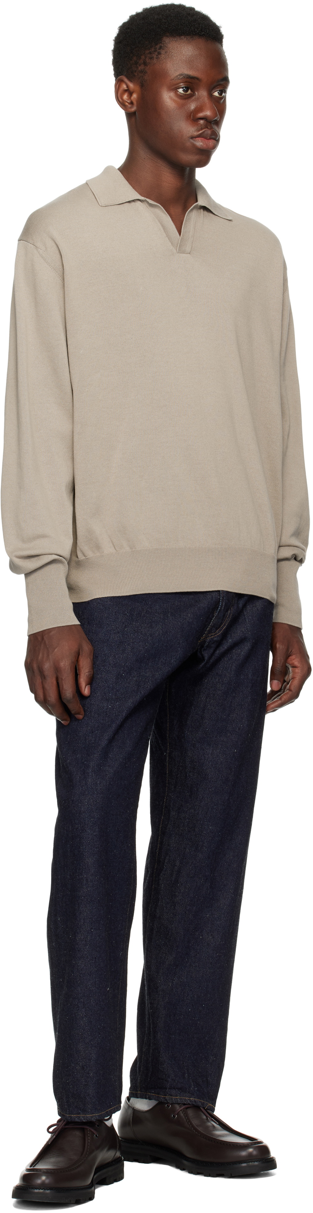 KAPTAIN SUNSHINE Taupe Cotton Knit Skipper Polo Kaptain Sunshine