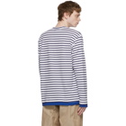 Comme des Garcons Homme White and Navy Striped Pocket Long Sleeve T-Shirt