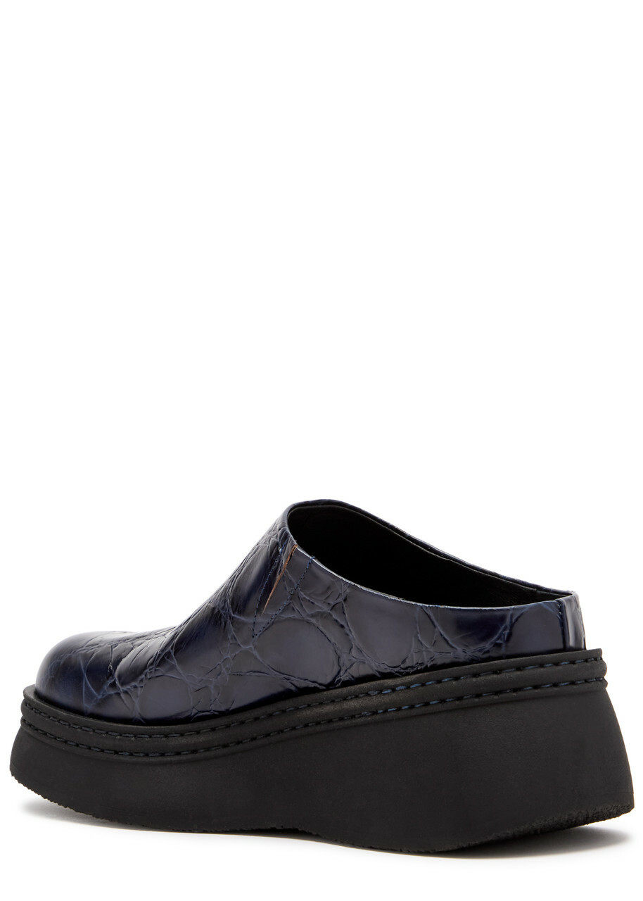 Miista Kristi Crocodile-effect Leather Mules Navy