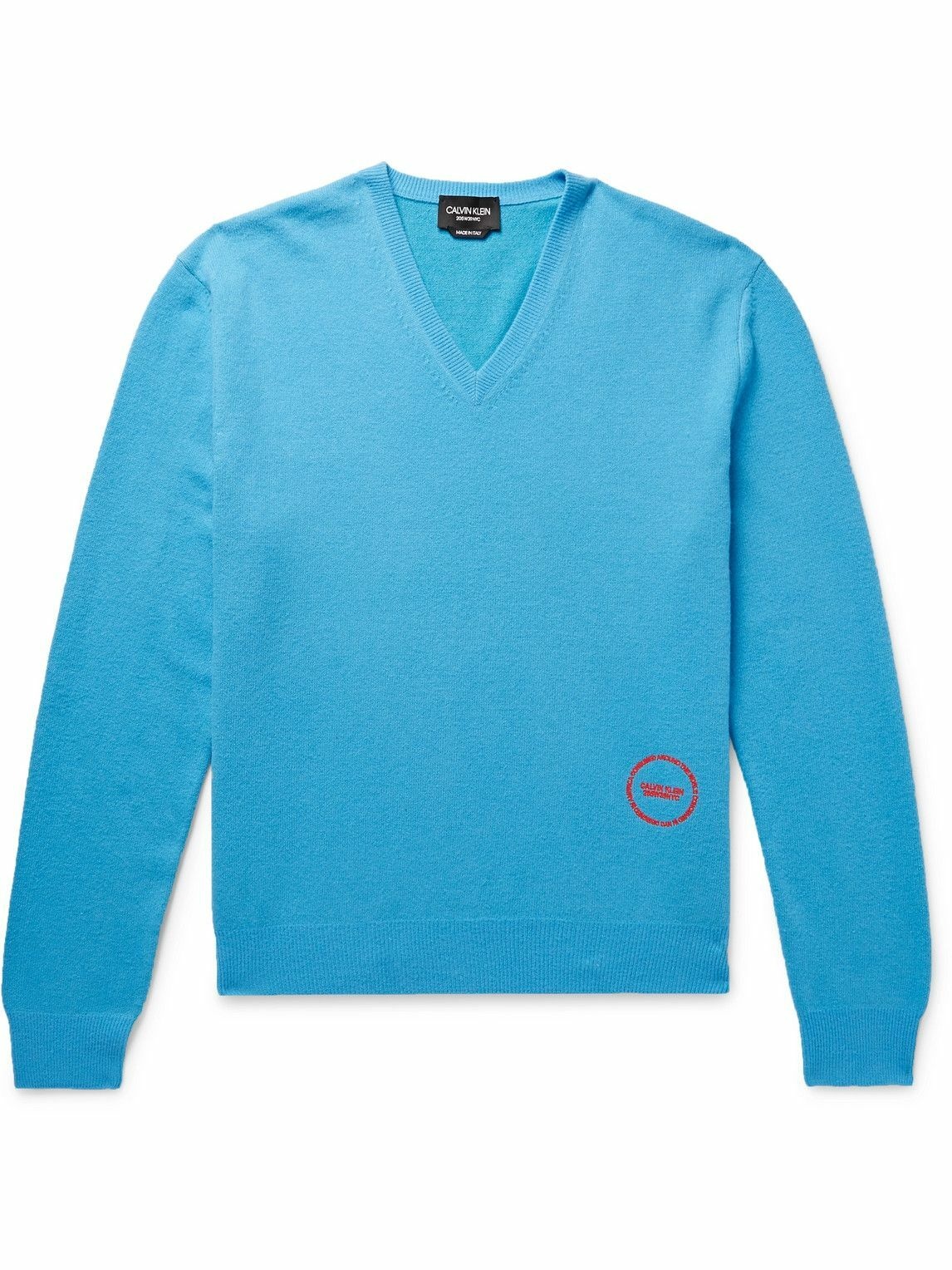 Photo: CALVIN KLEIN 205W39NYC - Logo-Embroidered Wool and Cotton-Blend Sweater - Blue