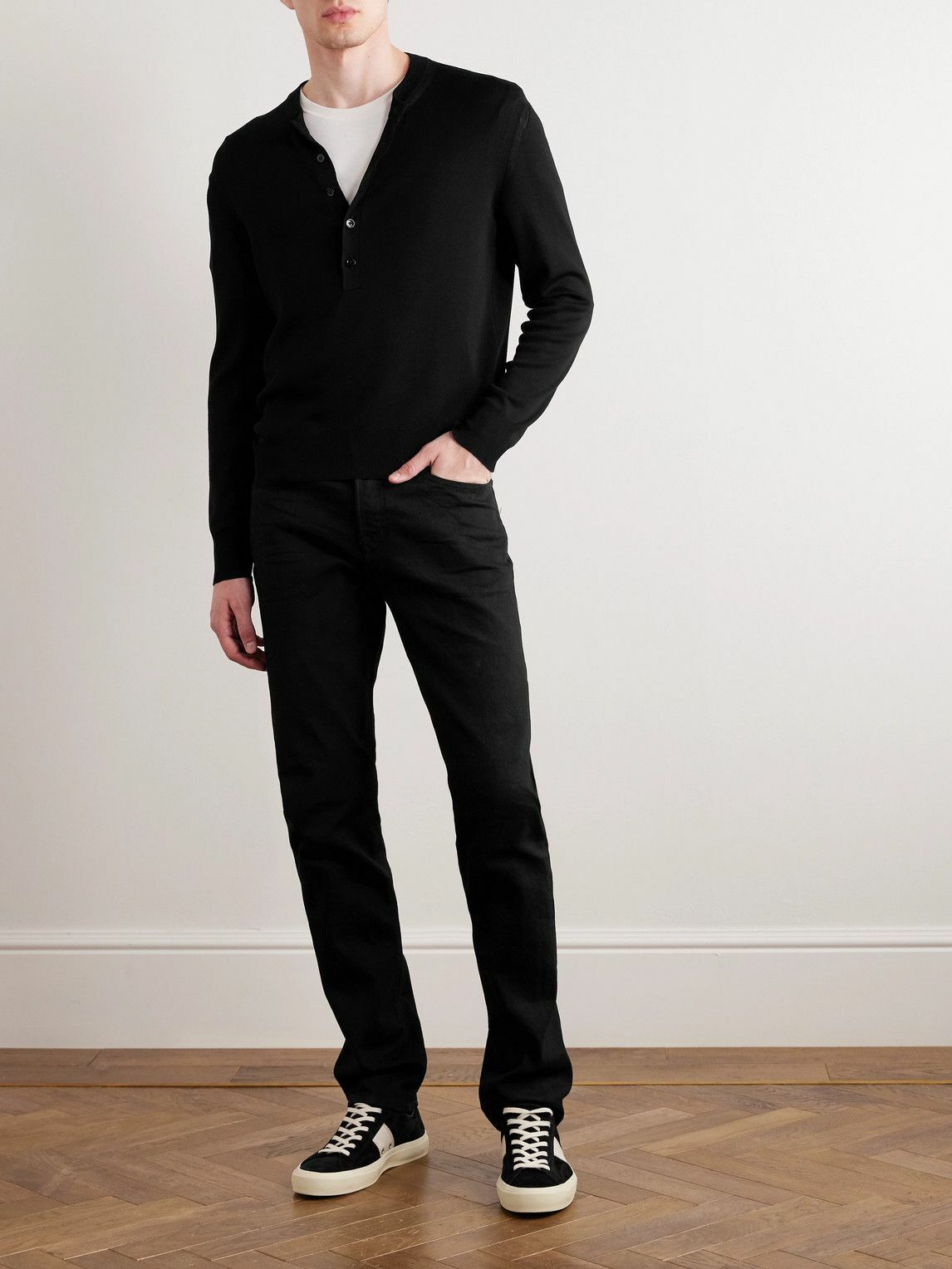 TOM FORD - Silk Henley Sweater - Black TOM FORD