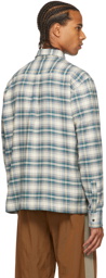 Palm Angels White & Blue Archive Check Work Shirt