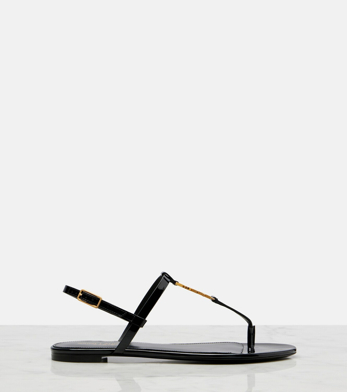 Saint Laurent Cassandre patent leather thong sandals