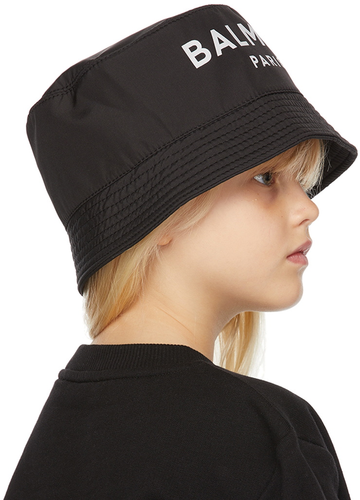 Balmain Logo Padded Bucket Hat Blanc Noir