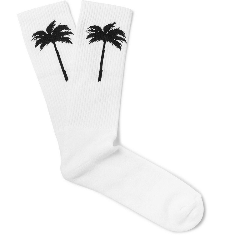 Photo: Palm Angels - Intarsia Stretch Cotton-Blend Socks - White