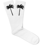 Palm Angels - Intarsia Stretch Cotton-Blend Socks - White