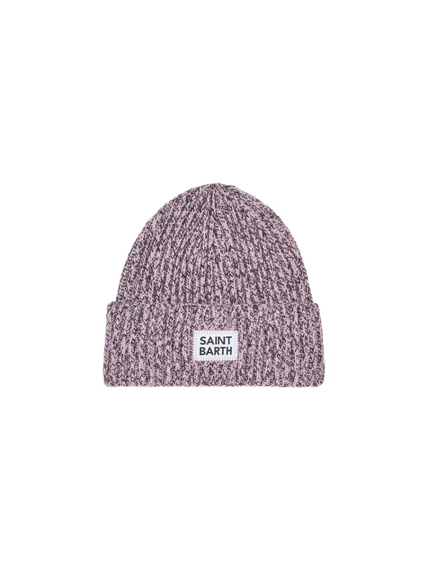 Photo: MC2 Saint Barth Woman White And Pink Mouliné Beanie With Saint Barth Embroidery