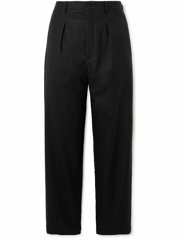 Photo: Giorgio Armani - Slim-Fit Pleated Wool-Flannel Trousers - Black