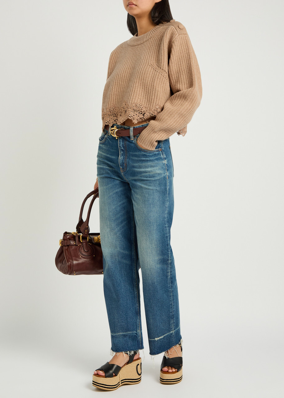 Chloe Lace-trim Wool and Cashmere-blend Jumper Brown