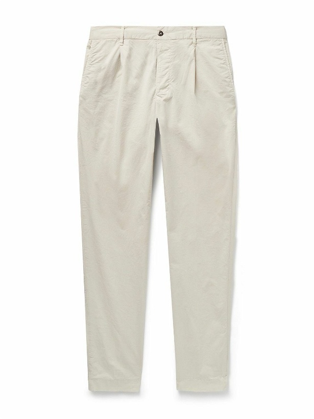 Photo: Incotex - Tapered Pleated Stretch-Cotton Gabardine Trousers - Neutrals