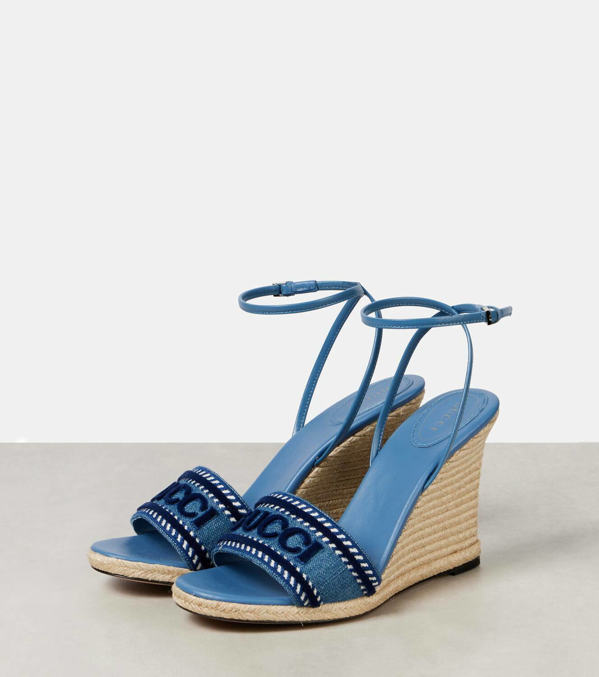 Gucci Logo denim espadrille wedges
