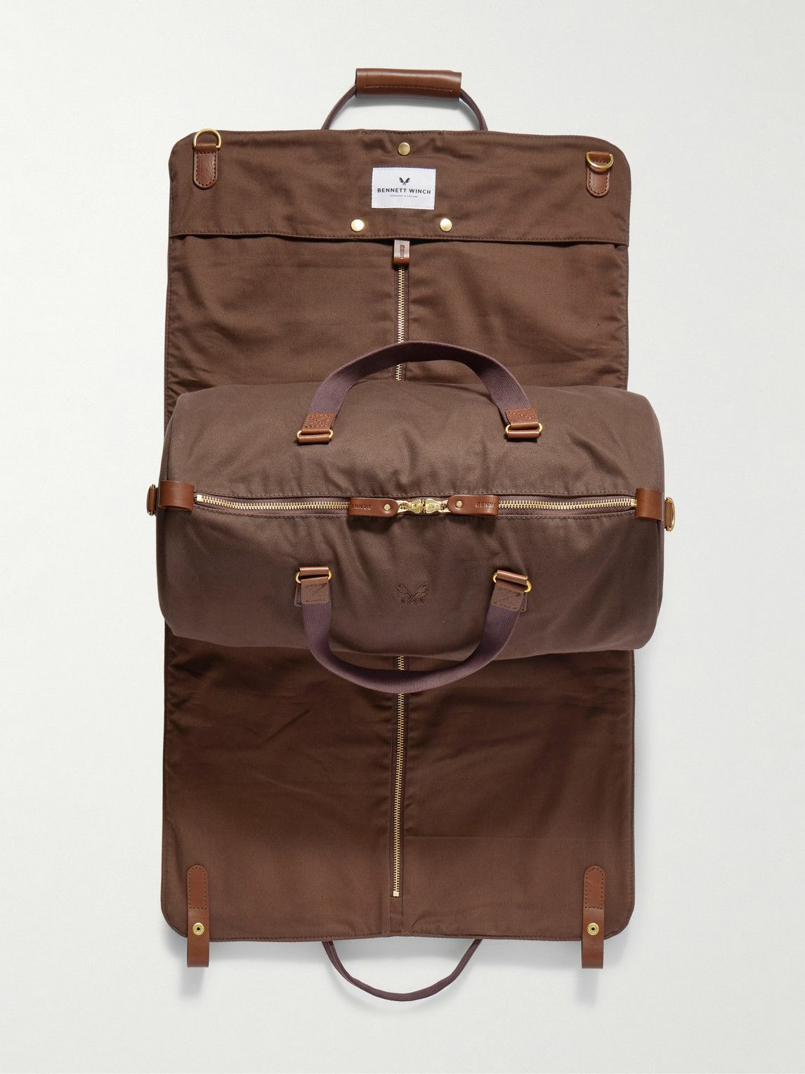 Bennett Winch - Logo-Embroidered Leather-Trimmed Cotton-Twill Suit Carrier and Holdall
