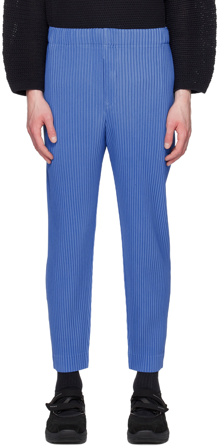 HOMME PLISSÉ ISSEY MIYAKE: Blue Color Pleats Trousers | SSENSE