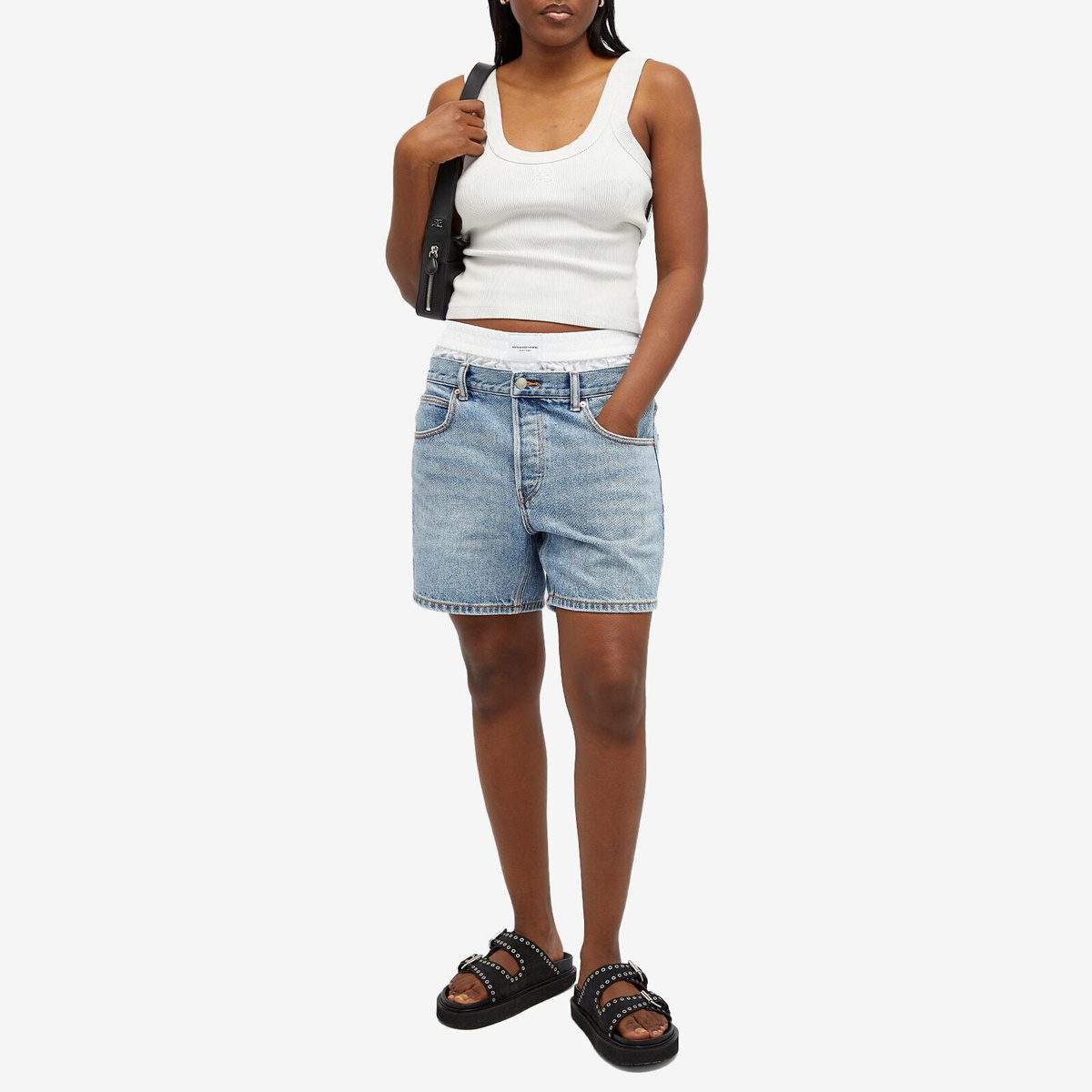 Alexander Wang Women's Loose Shorts with Boxers in Blue Alexander Wang