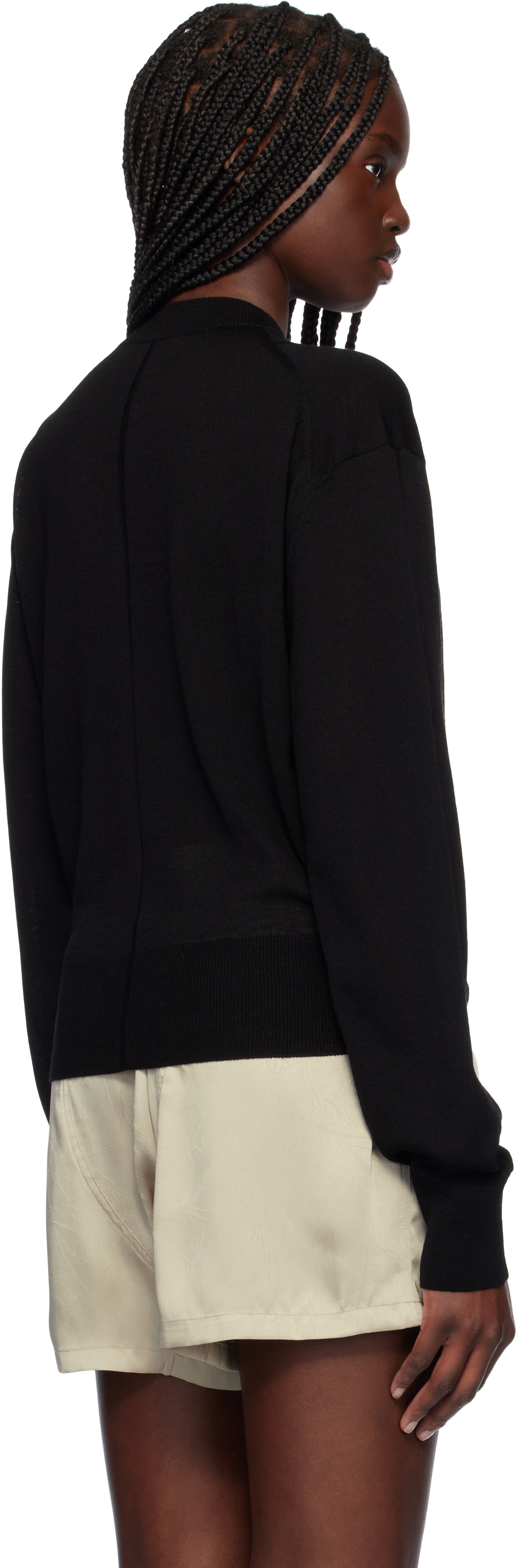 RECTO Black Crewneck Sheer Knit Cardigan