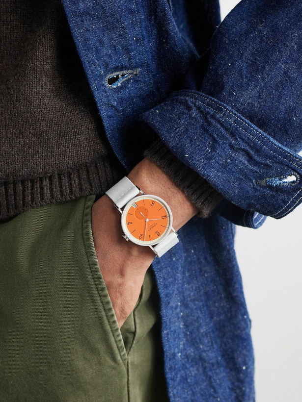 Photo: NOMOS Glashütte - Tangente 38 Date Boje Limited Edition Hand-Wound 37.5mm Stainless Steel and Webbing Watch, Ref. No. 179.S17