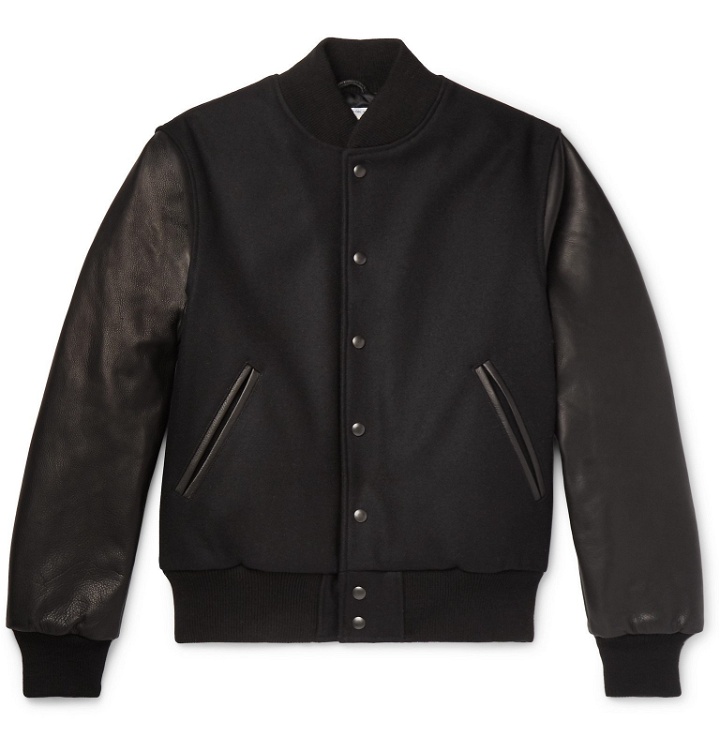Photo: Golden Bear - The Albany Wool-Blend and Leather Bomber Jacket - Black