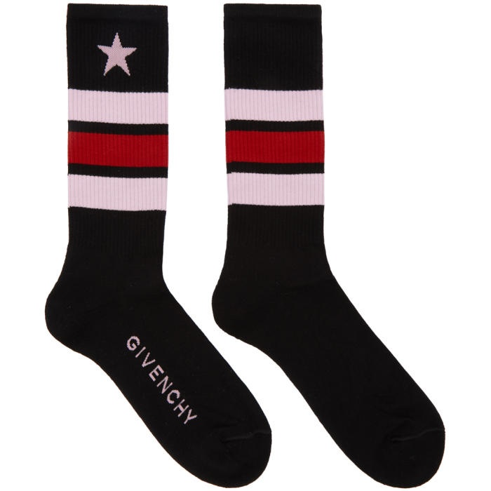 Photo: Givenchy Black and Pink Stripes and Star Logo Socks 