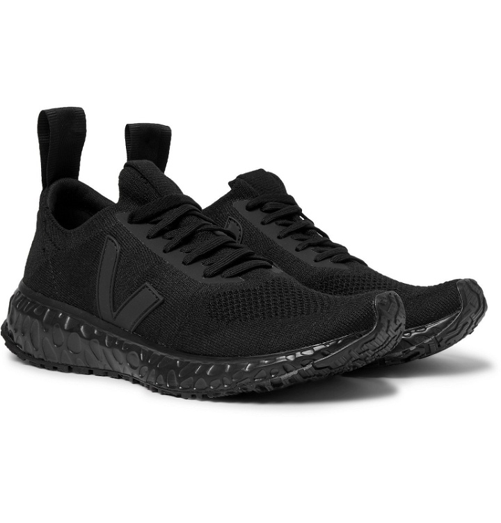 Photo: Rick Owens - Veja Rubber-Trimmed Stretch-Knit Sneakers - Black