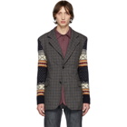 Junya Watanabe Grey Jacquard Sleeve Blazer