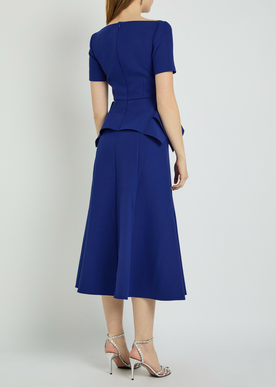 Roland Mouret Peplum-hem Crepe Midi Dress Blue