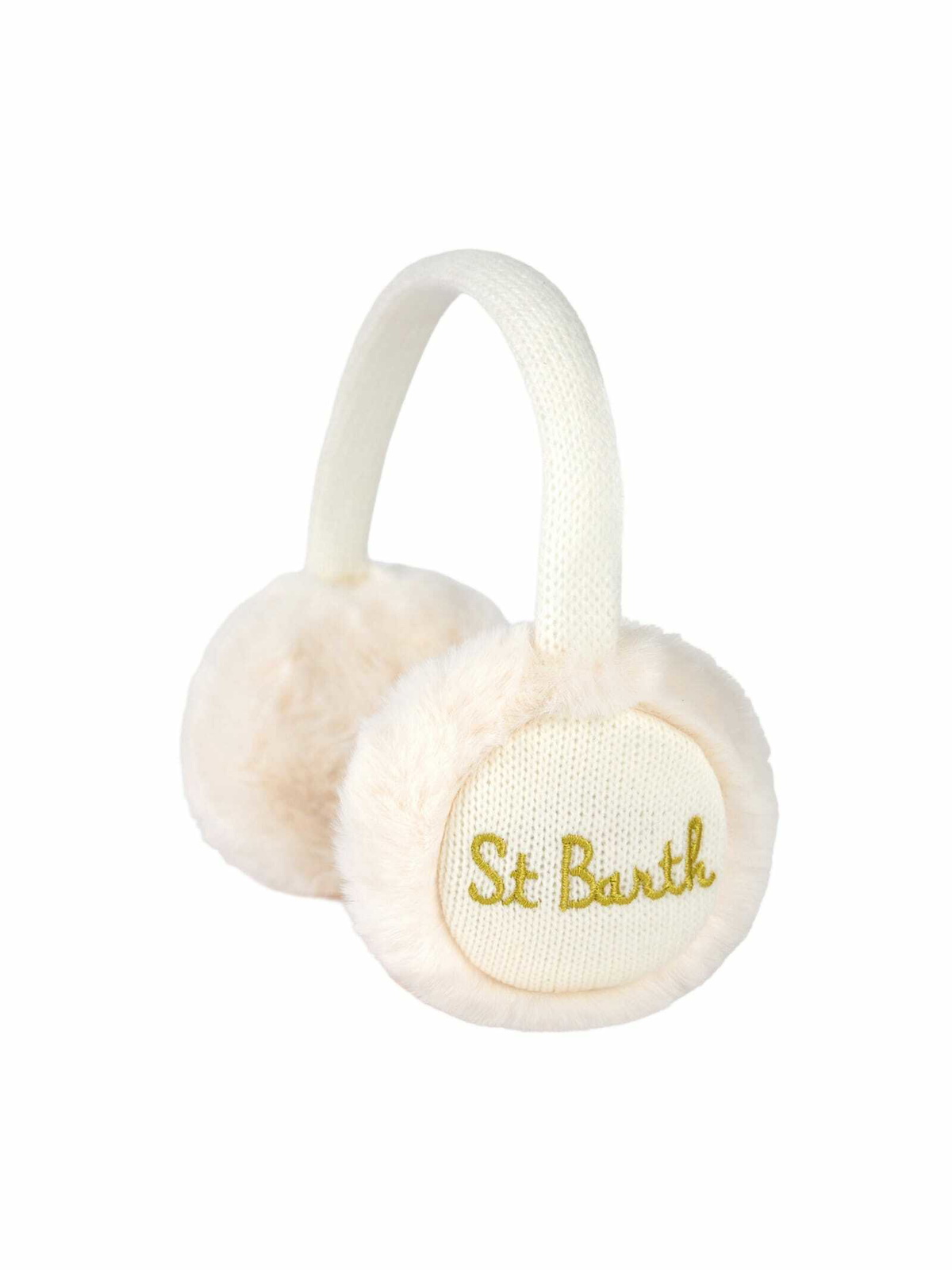 MC2 Saint Barth Woman White Tricot Earmuffs With Furry Details
