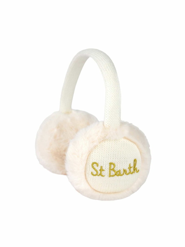 Photo: MC2 Saint Barth Woman White Tricot Earmuffs With Furry Details