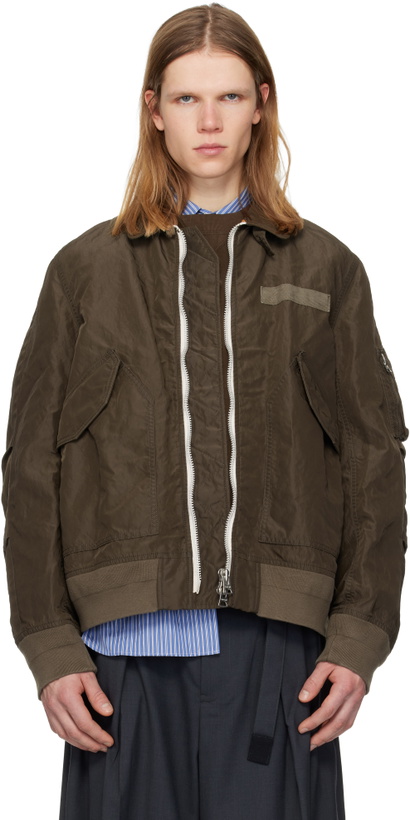 Photo: sacai Khaki Treated Nylon Twill Bomber Jacket