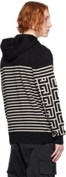 Balmain Black & Gray Monogrammed Striped Hoodie