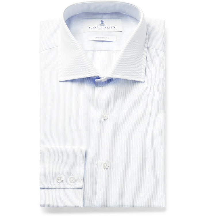 Photo: Turnbull & Asser - Slim-Fit Cutaway-Collar Striped Cotton-Poplin Shirt - Blue