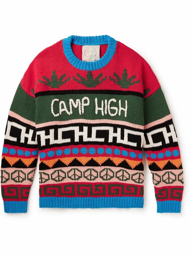Photo: Camp High - Hayan Intarsia Recycled-Cotton and Merino Wool-Blend Sweater - Red