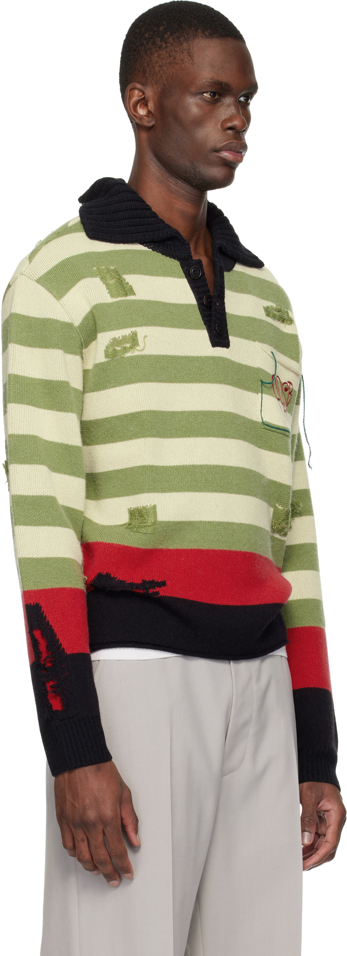 Andersson Bell Multicolor Stripe Damaged Polo