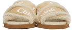 Chloé Beige Shearling Woody Flat Mules