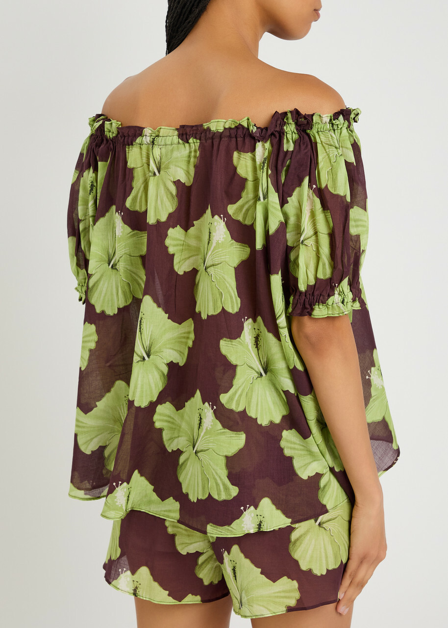Desmond & Dempsey Floral-printed Cotton-voile Pyjama set Brown