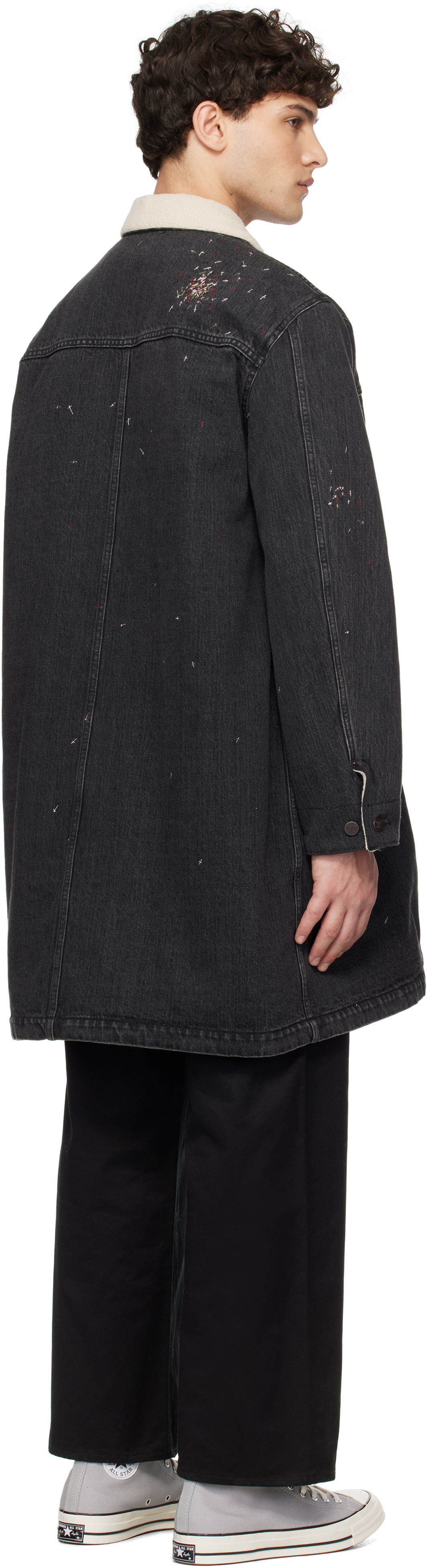UNDERCOVER Black Sherpa Fleece-Lined Denim Coat