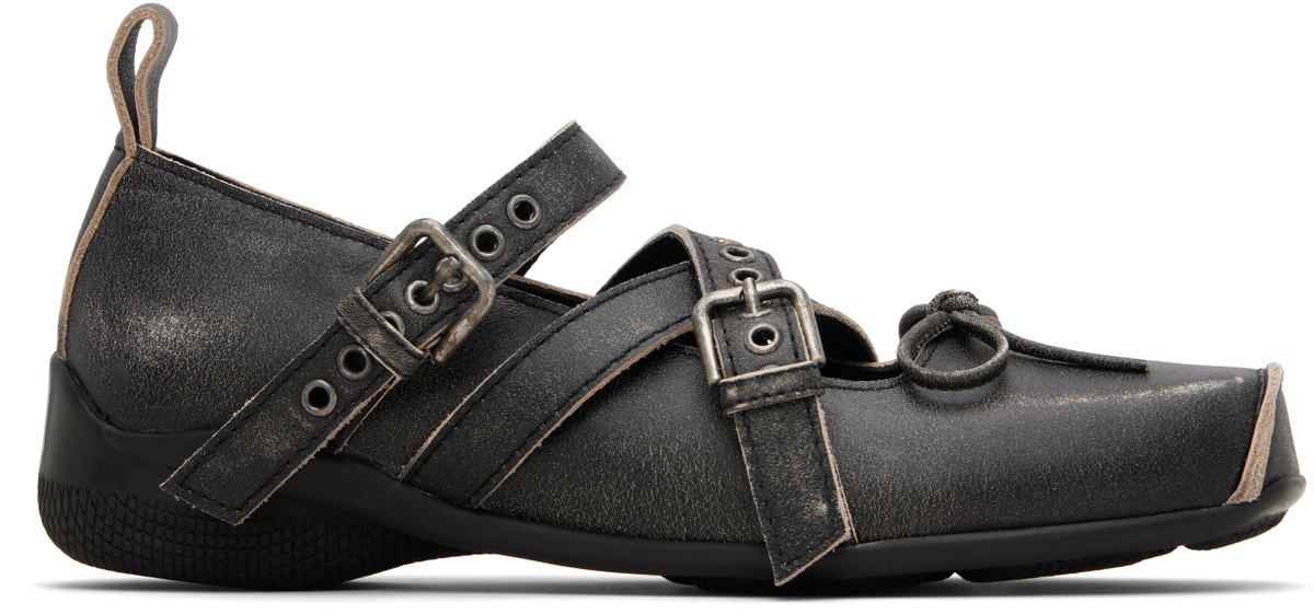 OPEN YY Gray Cross Buckle Ballet Flats