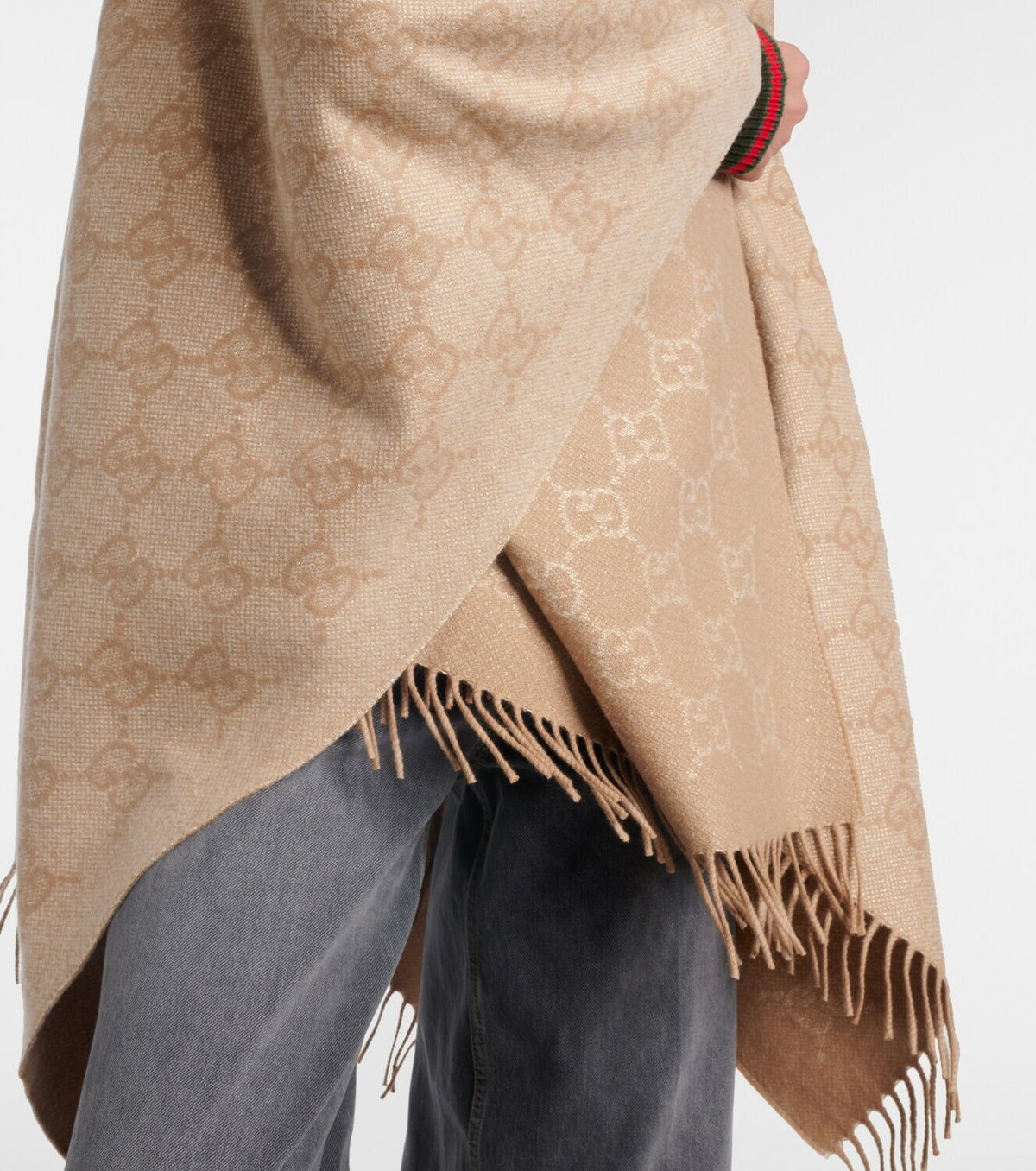 Gucci GG fringed cashmere-blend lamé cape