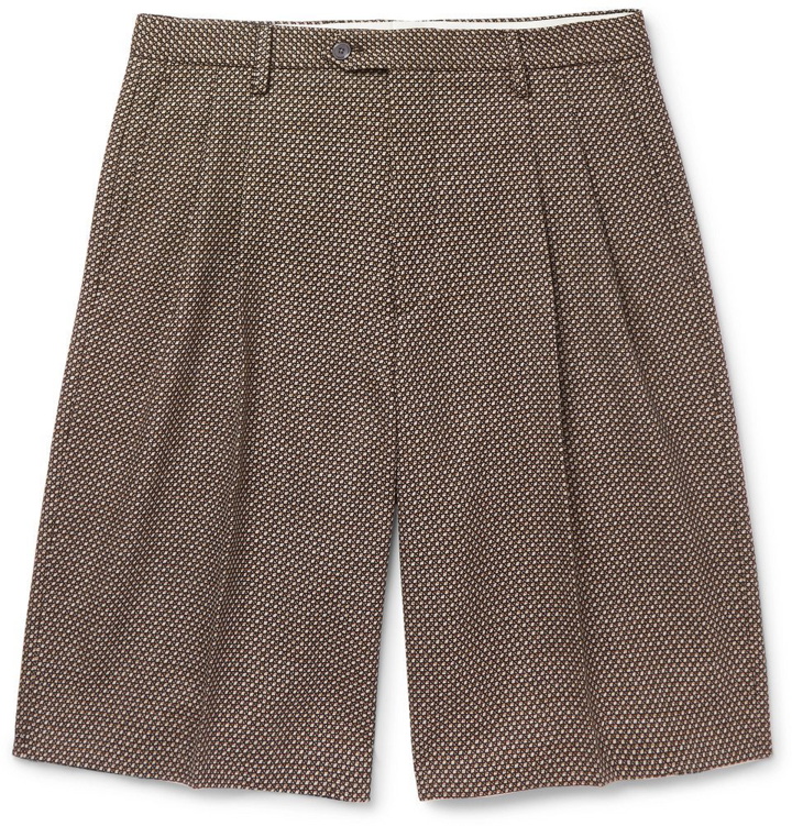 Photo: Gucci - Wide-Leg Pleated Birdseye Wool Shorts - Brown