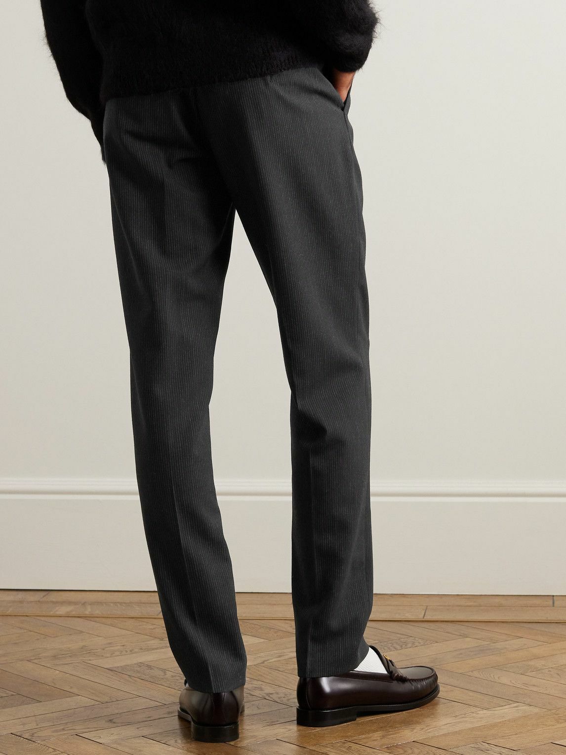 CELINE - Pinstriped Wool Trousers - Black